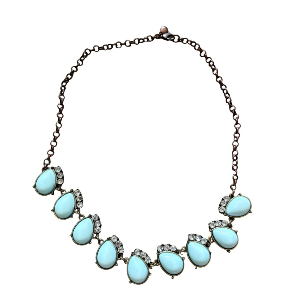 J. Crew Angelica Pale Blue Teardrop Statement Necklace Rhinestone‎ Copper Tone